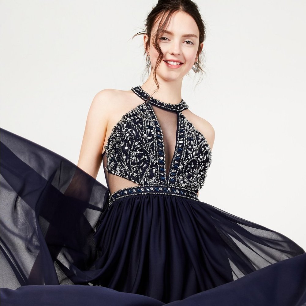 Sequin Hearts Jr's Beaded-Top Chiffon-Skirt Gown